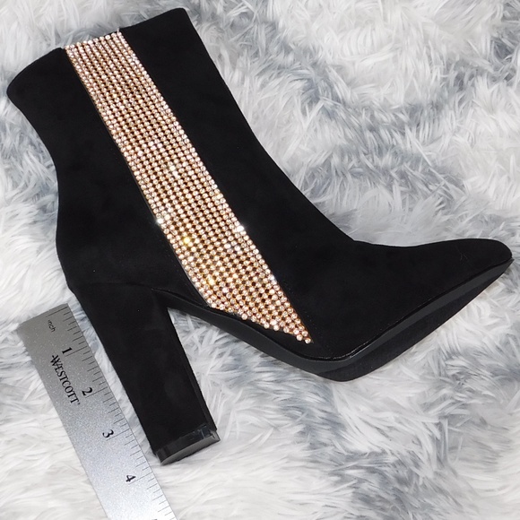 Black Suede Rhinestone Ankle Boot - Picture 4 of 6